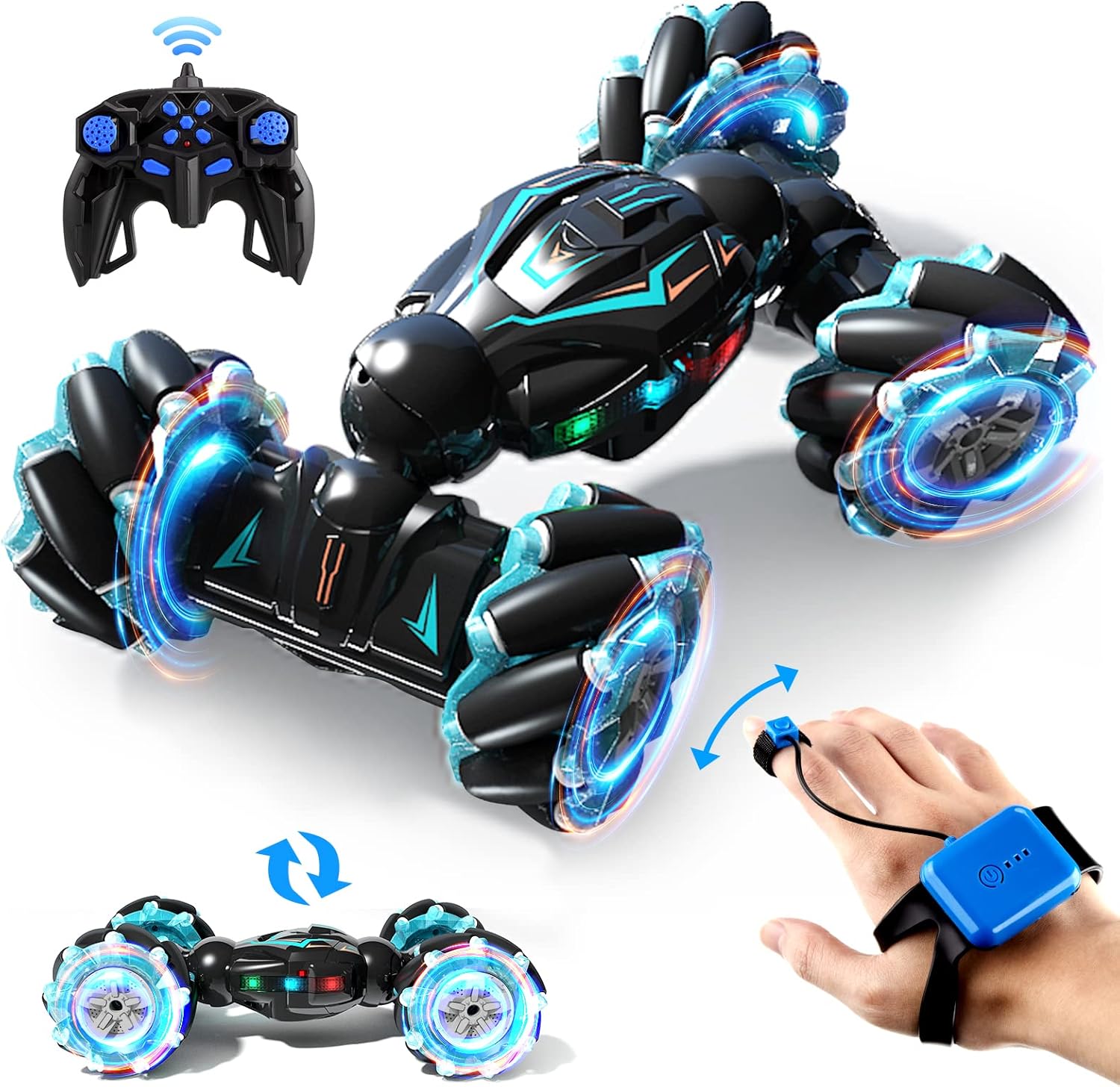 1:12 RC Stunt Car, Remote Control Gesture Sensor Toy Cars, Double Sided Rotating Off Road Vehicle 360° Flips with Lights Music, for Boys & Girls Birthday