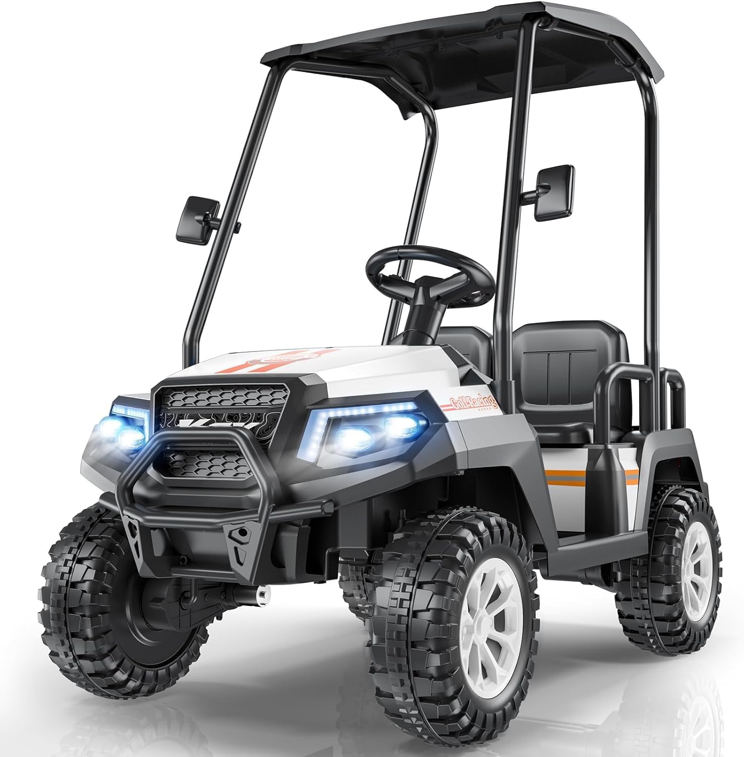 R9 24V Ride on Toys for Big Kids, 4 Seats for Kids Car, 264lbs Golf Cart, 4WD Ride on Car w/Remote Control, Detachable Awning, Spring Suspension, Music/Story/Wireless Connection/Power Display