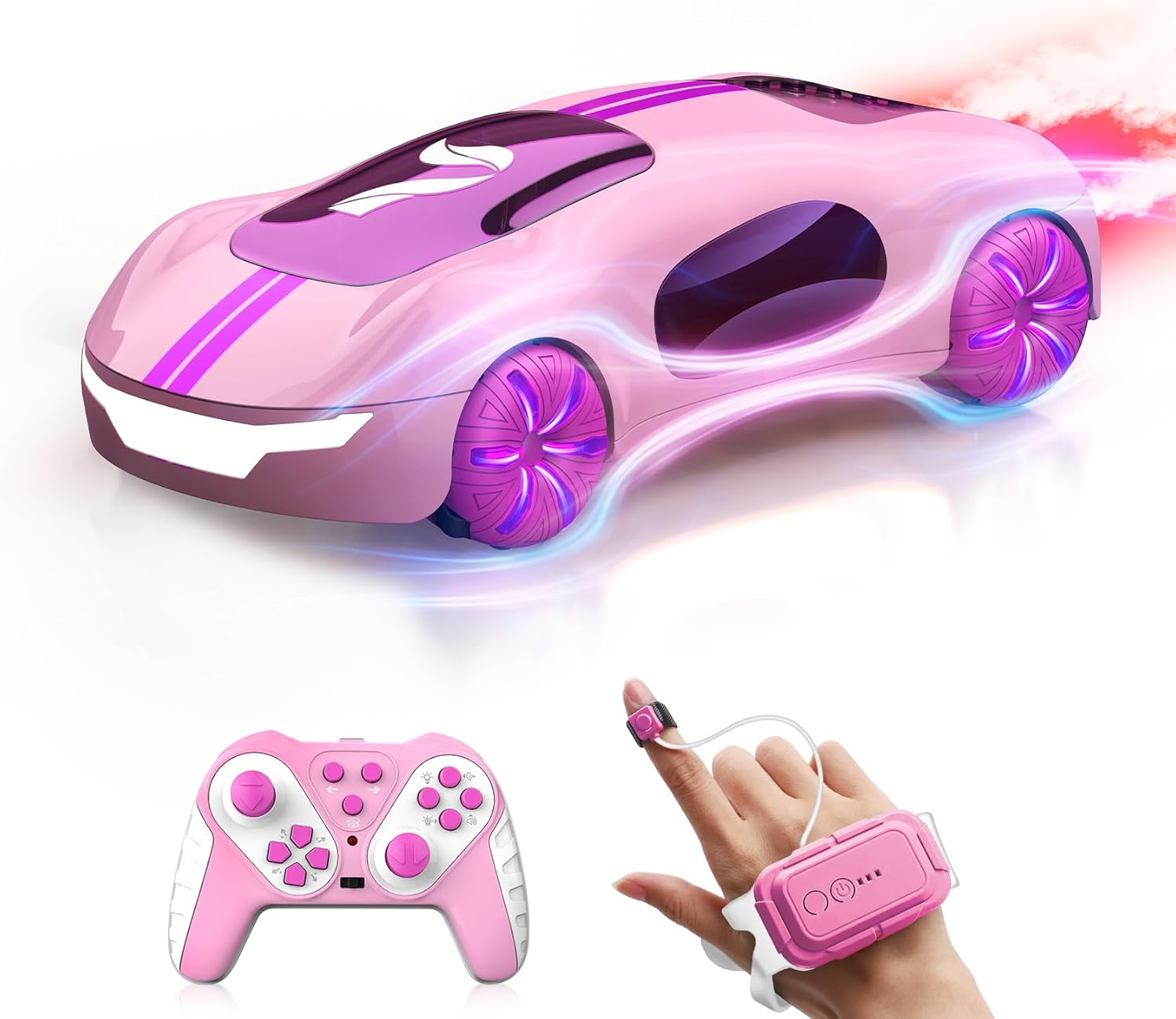 Gesture Sensing Remote Control Car, Drift RC Stunt Car with Light Spray & Sound, Hobby RC Cars Toy for Kids, 360° Rotate, Birthday Gifts for Boys Girls 6-12(Pink)