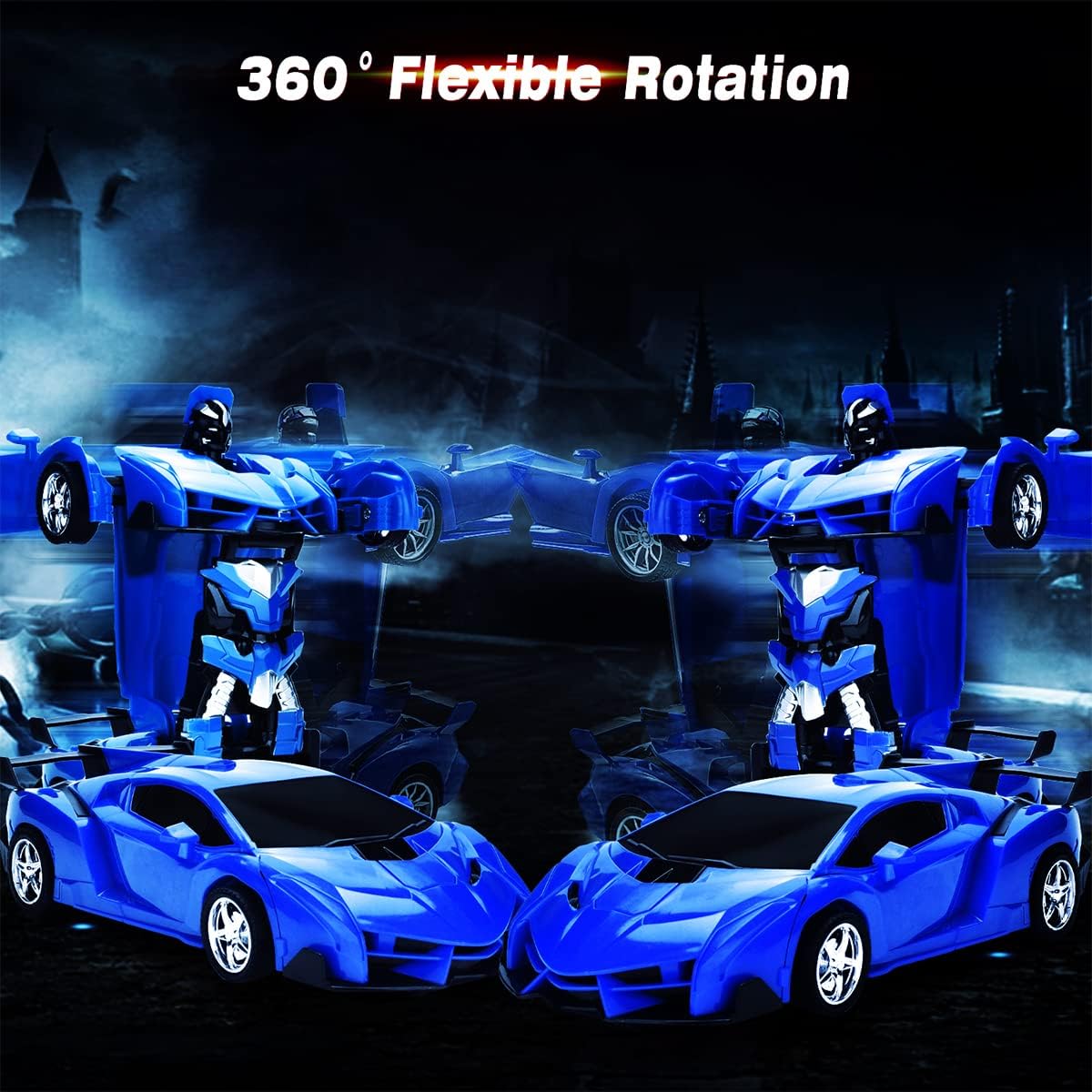Remote Control Car, RC Transformer Cars Toy for Kids, 360° Rotating Deformation with LED Light, Transform Robot RC Car, Boys Girls New Year's Gift (Blue) - Image 2