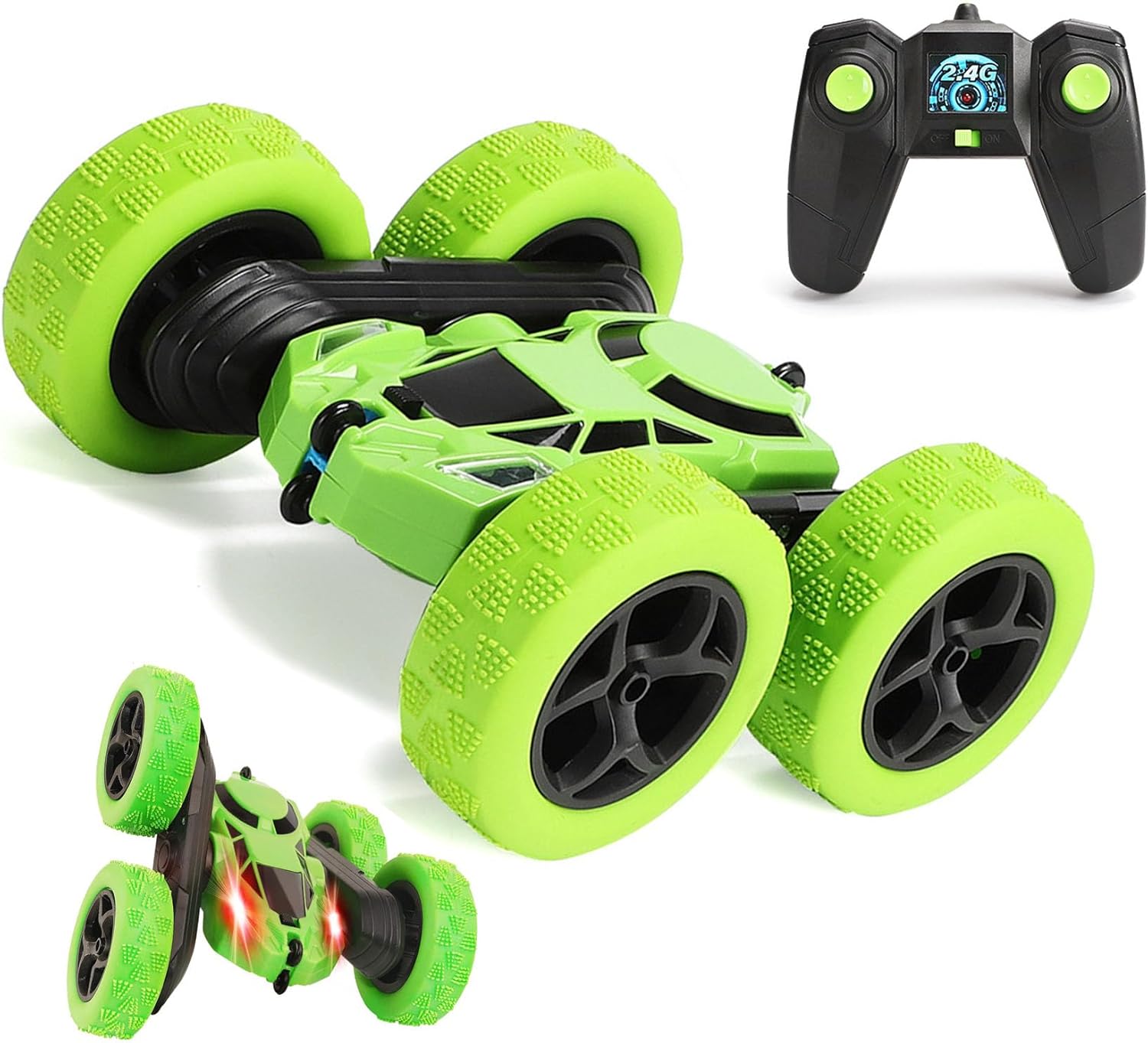 Remote Control Car, Electric Race Stunt RC Cars, Double Sided 360° Rolling Rotating Rotation, Gifts for Children Aged 5-16 Years (Green)