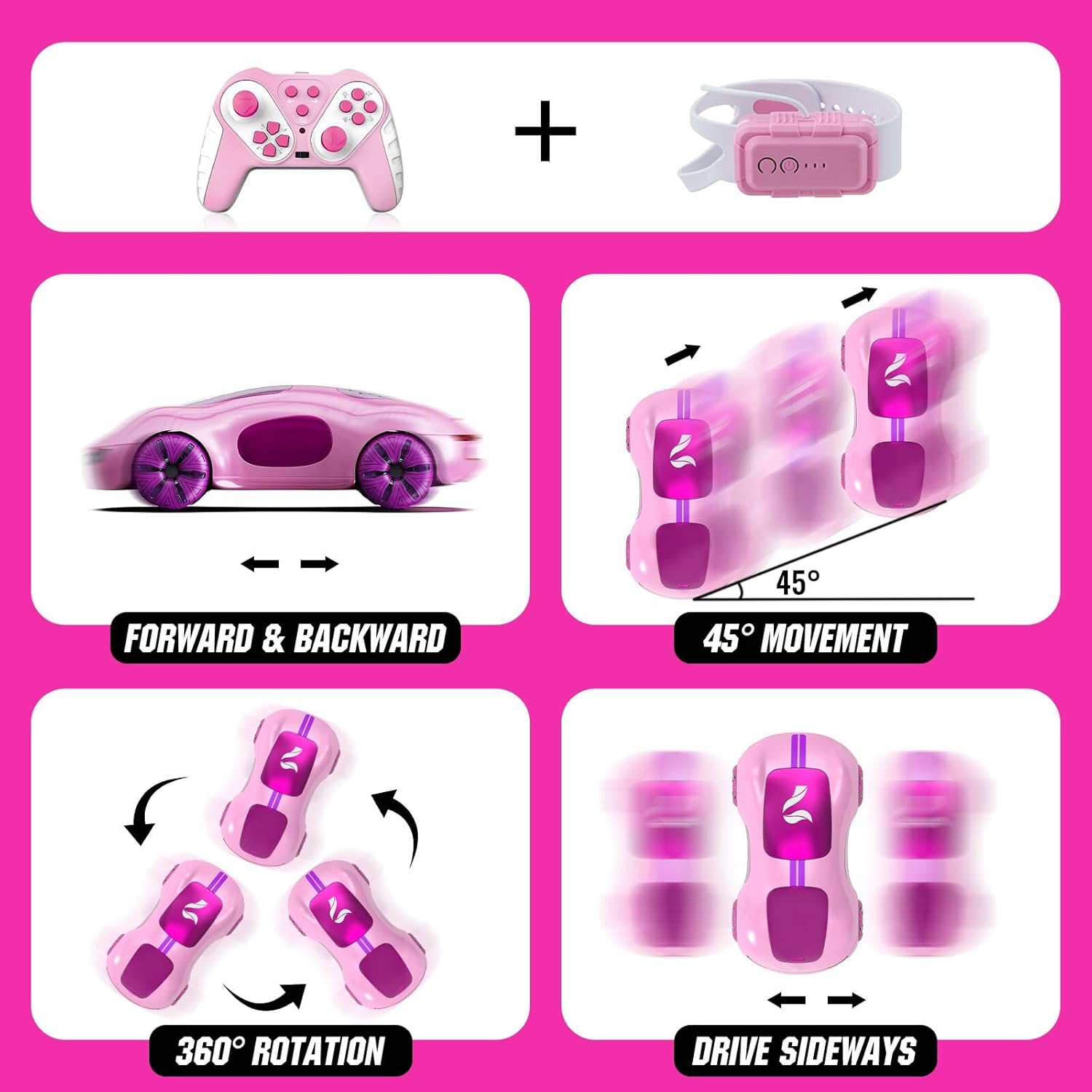 Gesture Sensing Remote Control Car, Drift RC Stunt Car with Light Spray & Sound, Hobby RC Cars Toy for Kids, 360° Rotate, Birthday Gifts for Boys Girls 6-12(Pink) - Image 2