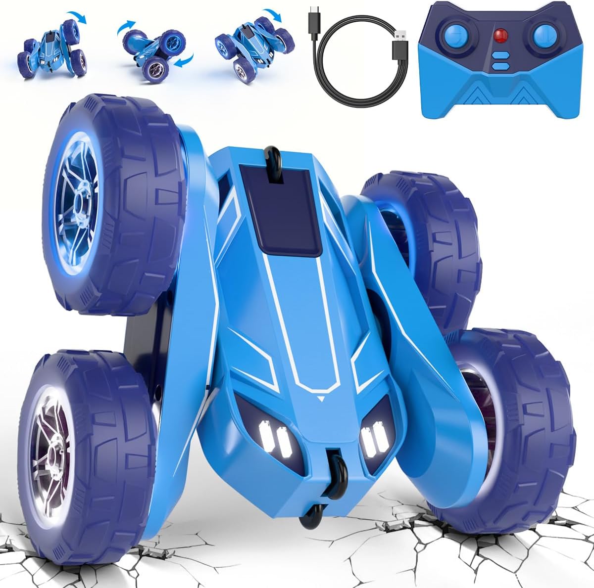 RC Car for Kids, USB-C Fast Charge Remote Control Cars with LED Lights, 360° Spins & 30min Play All-Terrain Off-Road Toys for Boys & Girls Ages 3-12