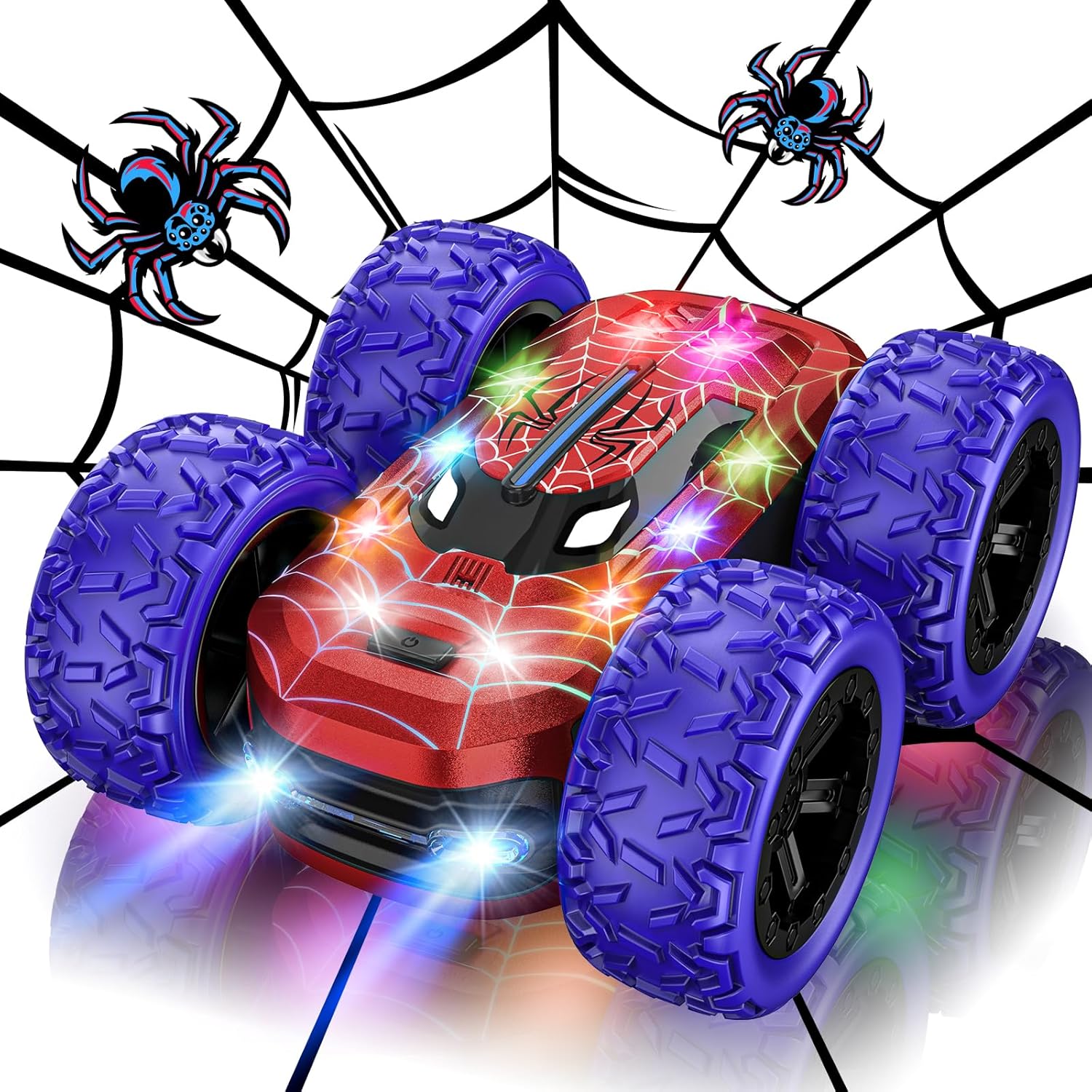 Remote Control Car for Boys, RC Cars for Kids with Colorful LED Lights, Double Sided 360° Flips Stunt Car, Rechargeable Toy Cars for Boys Girls Ages 4-6 5-7 6-8 8-12 Birthday Gift