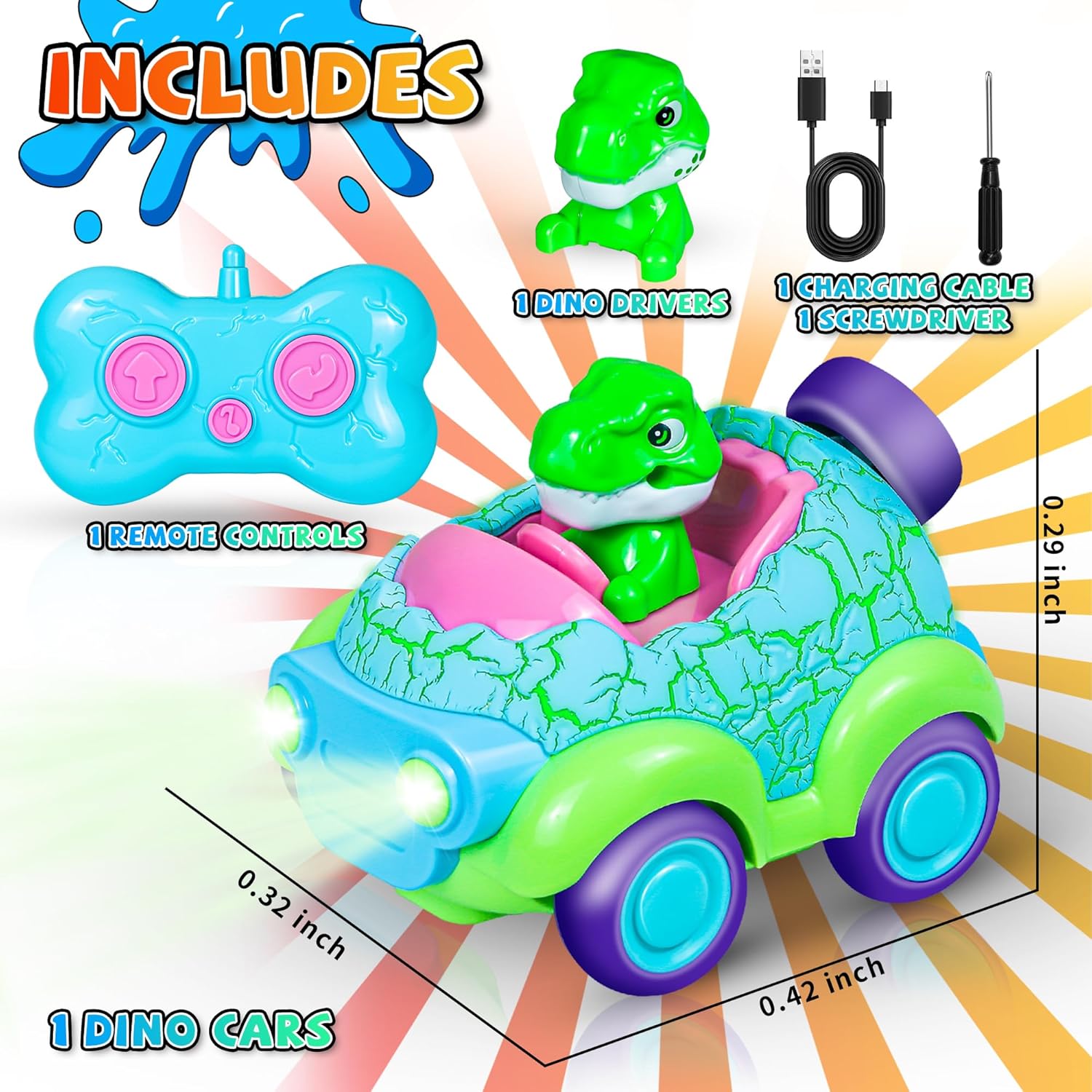 Remote Control Car for Toddlers, Rechargeable Dinosaur Toy with LED Lights & Music, RC Cars for Kids Ages 2-5, Christmas & Birthday Gift for Boys & Girls - Image 2