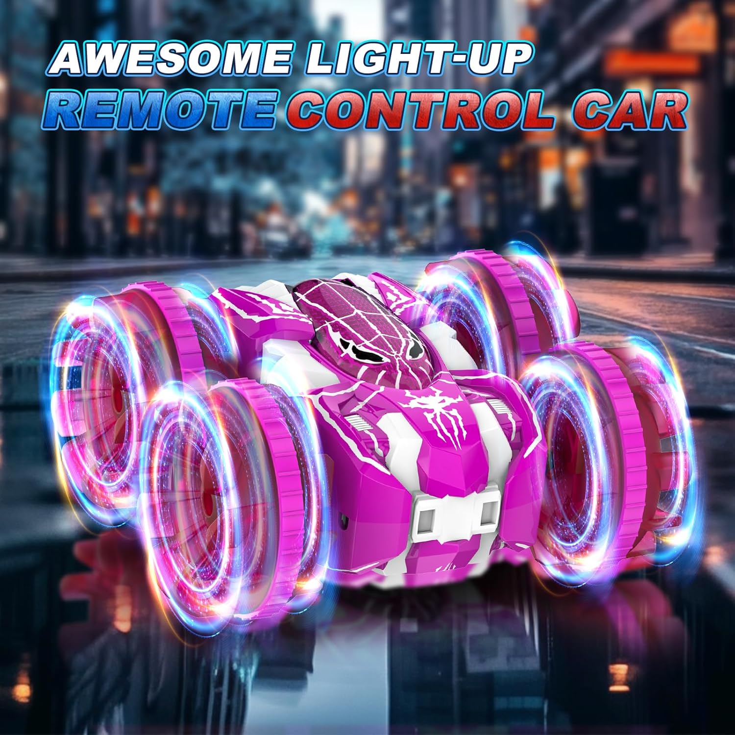 Waterproof Remote Control Car, Amphibious 2.4 GHz RC Car Remote Control Boat,360°Rotation RC Stunt with LED Lights,Boys Girls Gifts All Terrain Water Beach Pool Toy Pink - Image 2